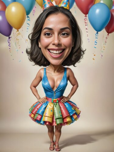 Whimsical Birthday Caricature of a Young Hispanic Woman