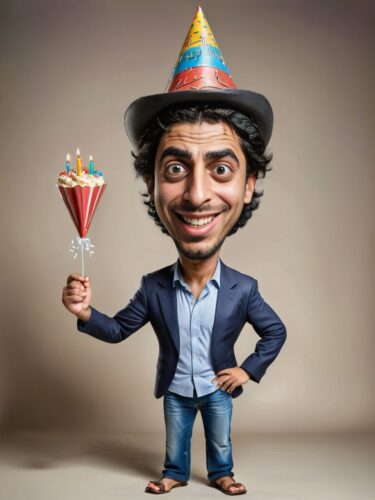 Cheerful Middle Eastern Man Birthday Caricature