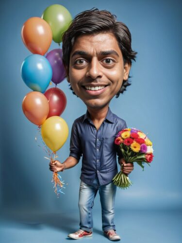 Cheerful Indian Man with Birthday Balloons